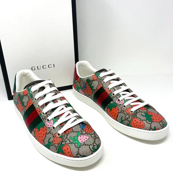 Gucci Shoes - Gucci Ace GG Supreme Monogram Strawberry Web Stripe Low Top Sneakers Shoes EU 39